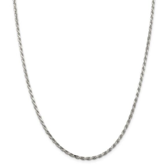 2.5mm, Sterling Silver Diamond Cut Solid Rope Chain Necklace, 30 Inch